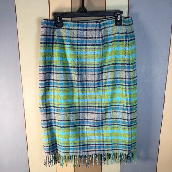 J.Jill Wool-Blend, Plaid Fringe Skirt- Size:10 - Picture 7 of 10